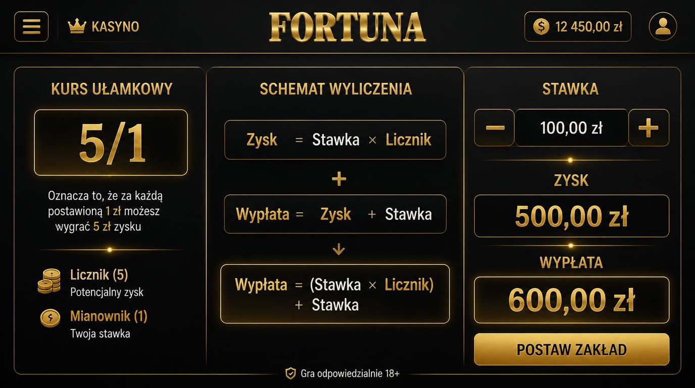 graficzne przedstawienie kursu ułamkowego – 5/1, stawka 1 zł, wypłata 6 zł