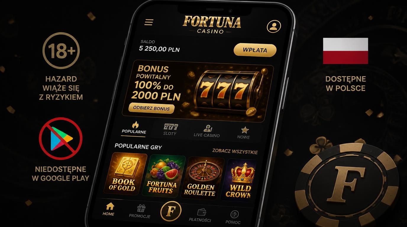 ekran aplikacji fortuna casino z informacją o niedostępności w Google Play