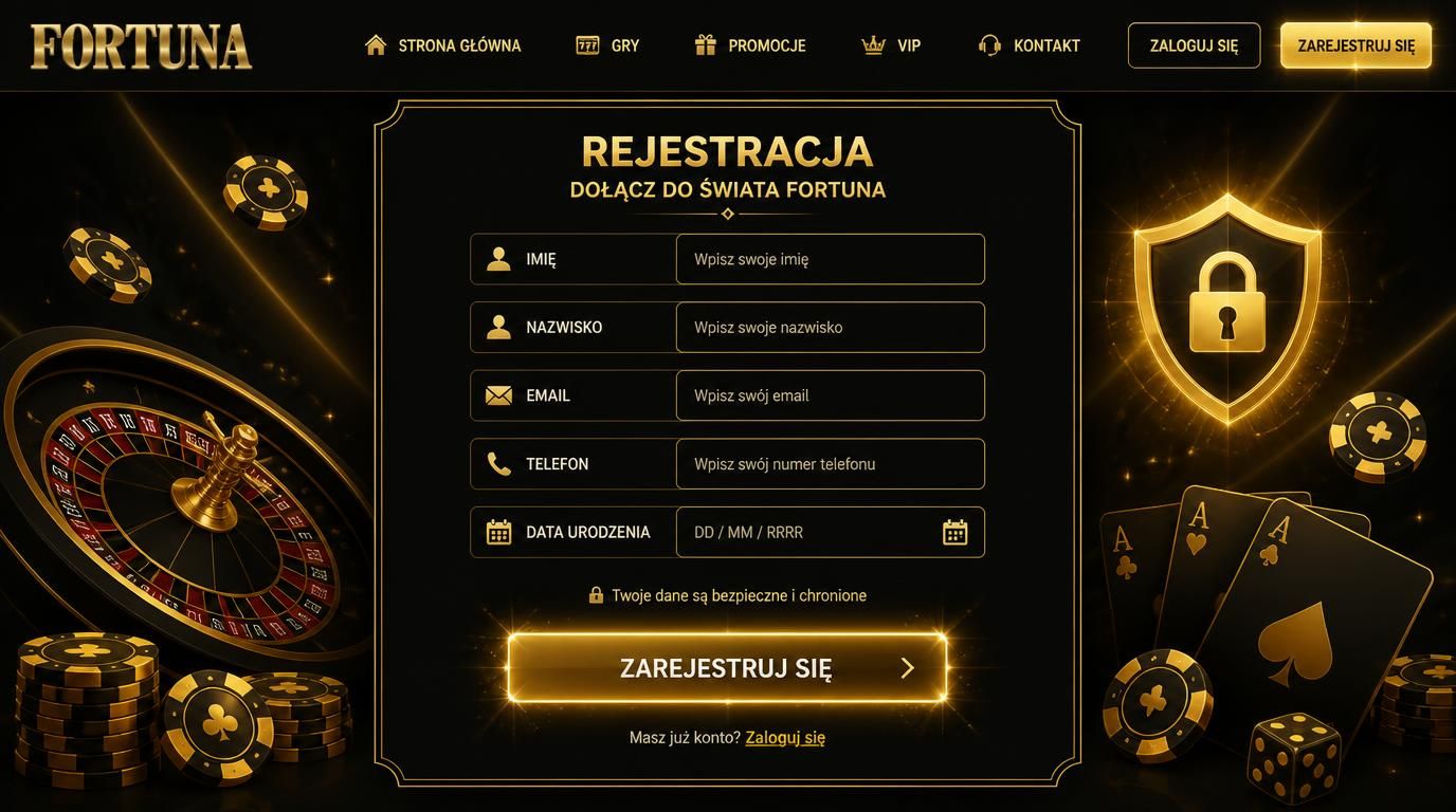 interfejs rejestracji / formularz rejestracji z motywem fortuny