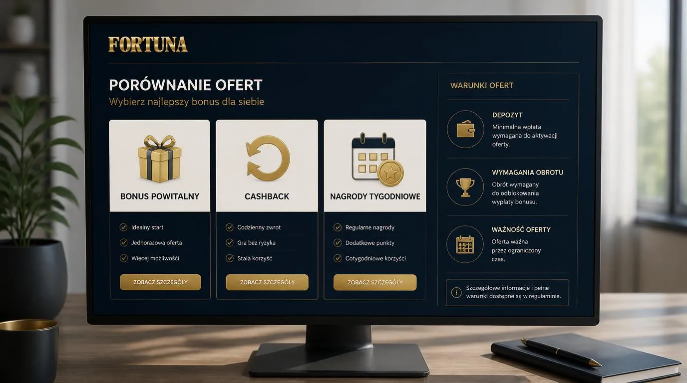 Trzy karty ofert z ikonami prezentu, zwrotu i punktów obok panelu warunków promocji